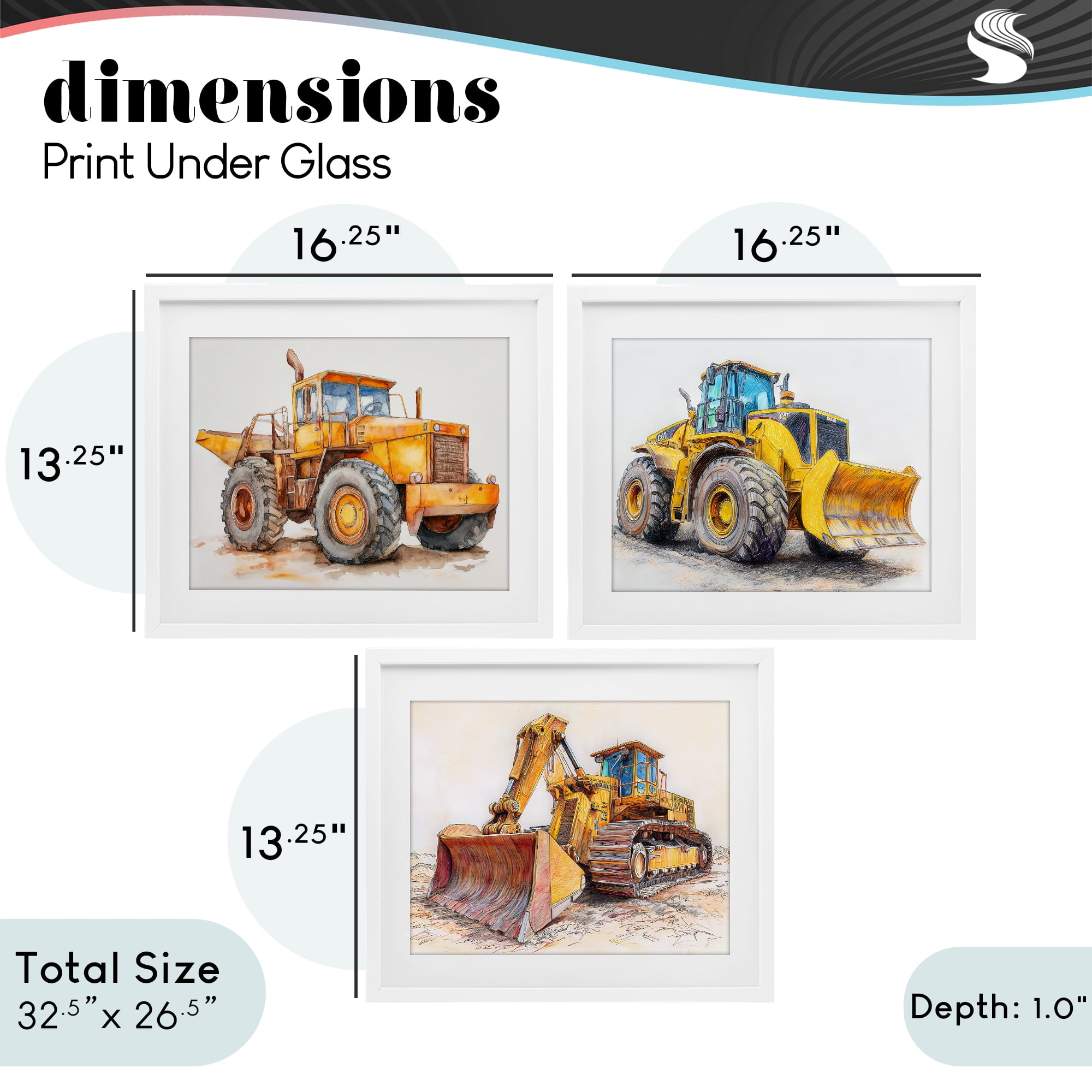 Stupell Industries Various Construction Trio 3 Piece White Framed Print Under Glass Set, design by Steve Hunziker