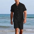 thumbnail image 2 of Laqbezok Men's 2-Piece Linen Set, Casual Short Sleeve Button Down Shirt and Drawstring Shorts Outfit, Relaxed Fit Summer Beach Resort Wear with Pockets, 2 of 6