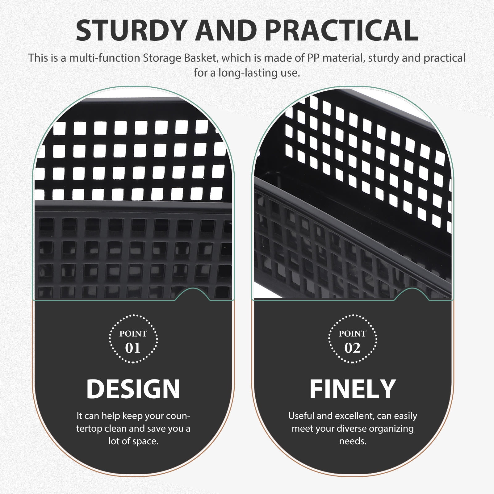 UPOUART Set of 4 Slim Black Storage Baskets with Handles, PP Plastic for Kitchen, Bathroom, Bedroom Organization