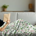 thumbnail image 3 of Nature Soft Flannel Fleece Blanket, Birds Butterflies and Leaves Pattern Spring Season Flora and Fauna Arrangement, Cozy Plush for Indoor and Outdoor Use, 50" x 70", Pink and Green, by Ambesonne, 3 of 5