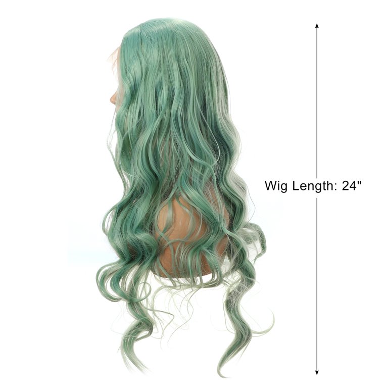24” FLUORESCENT NEON GREEN BODY WAVY LACEFRONT WIG Amazon.com : xiweiya Neon Green Wave Real Hair Wig  main image 2