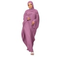 thumbnail image 3 of IBTOM CASTLE Muslim Dresses for Women, Long Sleeve Eid Islamic Prayer Jilbab Khimar Cardi Robe Middle East Maxi Abaya Dress Pink+Purple, 3 of 7