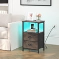 thumbnail image 2 of Nightstand with Charging Station, Night Stand with 2 Fabric Drawers PU Finish, Bedside Table End Table with LED Light, 3-Tier Storage Side Table Nightstand with Drawers for Bedroom, 2 of 7