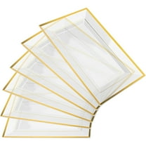 Elegant Plastic Serving Tray & Platter Set (6pk) - Clear & Gold Rim Disposable Serving Trays & Platters for Food - Weddings, Upscale Parties, Dessert Table, Cupcake display - 8x13 inches
