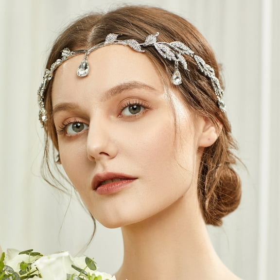 BABEYOND Crystal Leaf Wedding Diadem Headband Bridal Bridesmaid Forehead Band Rhinestone Bridal Tiara Crown with Gift Box