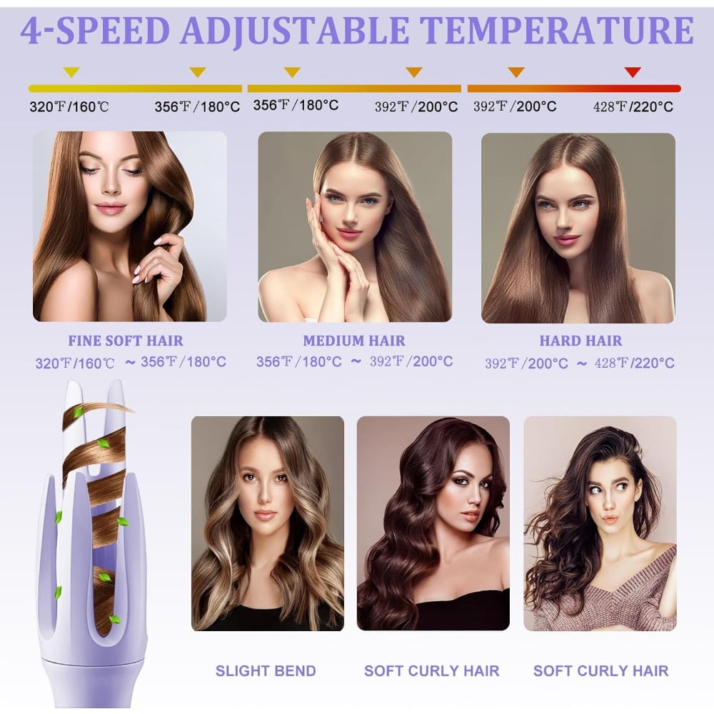 Automatic Hair Curler Automatic Curling Iron with 4 Temperatures,Dual Voltage Rotating Curling Iron Fast Heating
