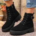 thumbnail image 6 of Dasayo Motorcycle Women Boots Footwear Ankle Black Hiking Faux Leather Lace up Buckle Chunky Boots Shoes for Women 39, 6 of 9