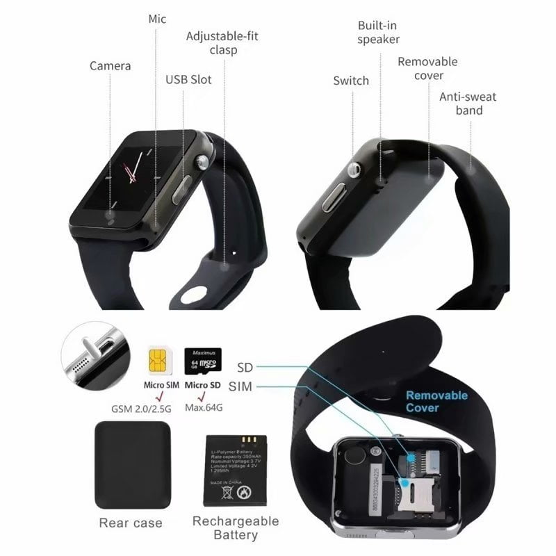 Bluetooth Smart Watch with Sedentary Remind Sleep Monitor Remote Camera