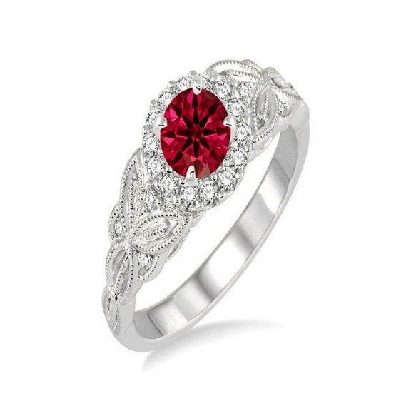 Bestselling On Sale: 1.25 Round cut Ruby and Diamond Engagement Ring in 14k White Gold affordable ruby & diamond engagement ring