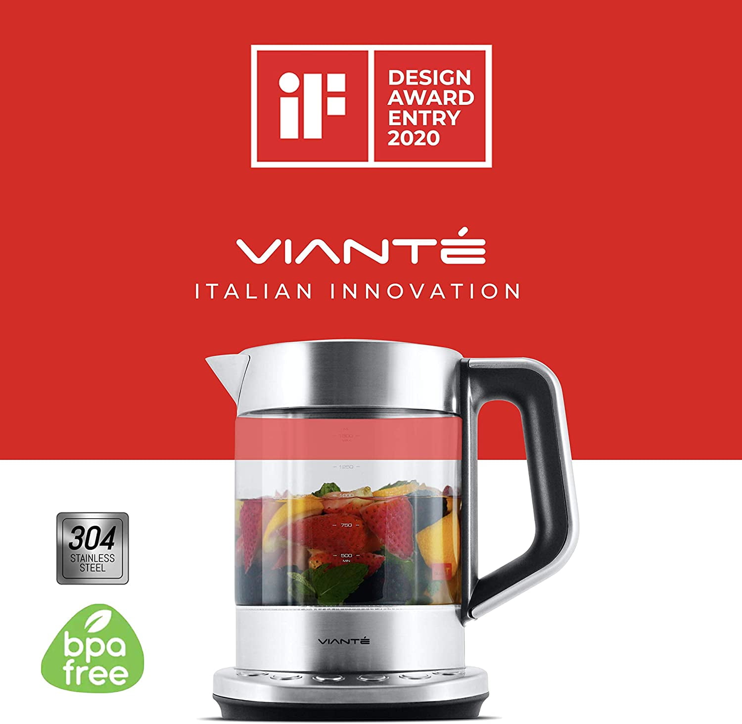 Vianté Hot Tea Maker Electric Glass Kettle with tea infuser and