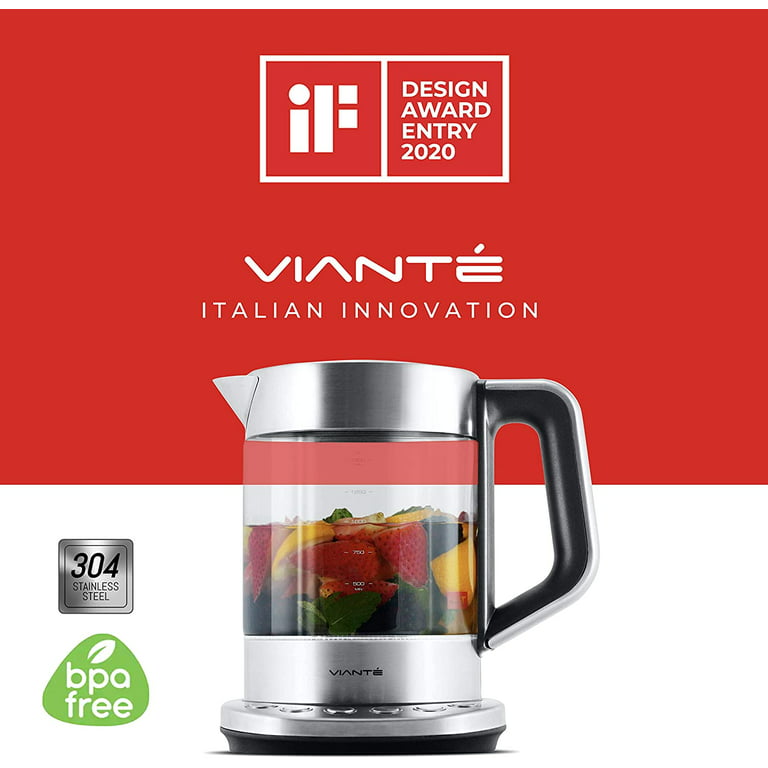 Vianté Hot Tea Maker Electric Glass Kettle with tea infuser and temperature  control. Automatic Shut off. Brewing Programs for your favorite teas and