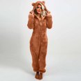 thumbnail image 6 of QATAINLAV Sherpa Jumpsuits for Women Fuzzy Onesies Pajamas Long Sleeve Adult Cat Ears Hooded Rompers Sleepwear Warm Plush One Piece Pants Orange S, 6 of 7