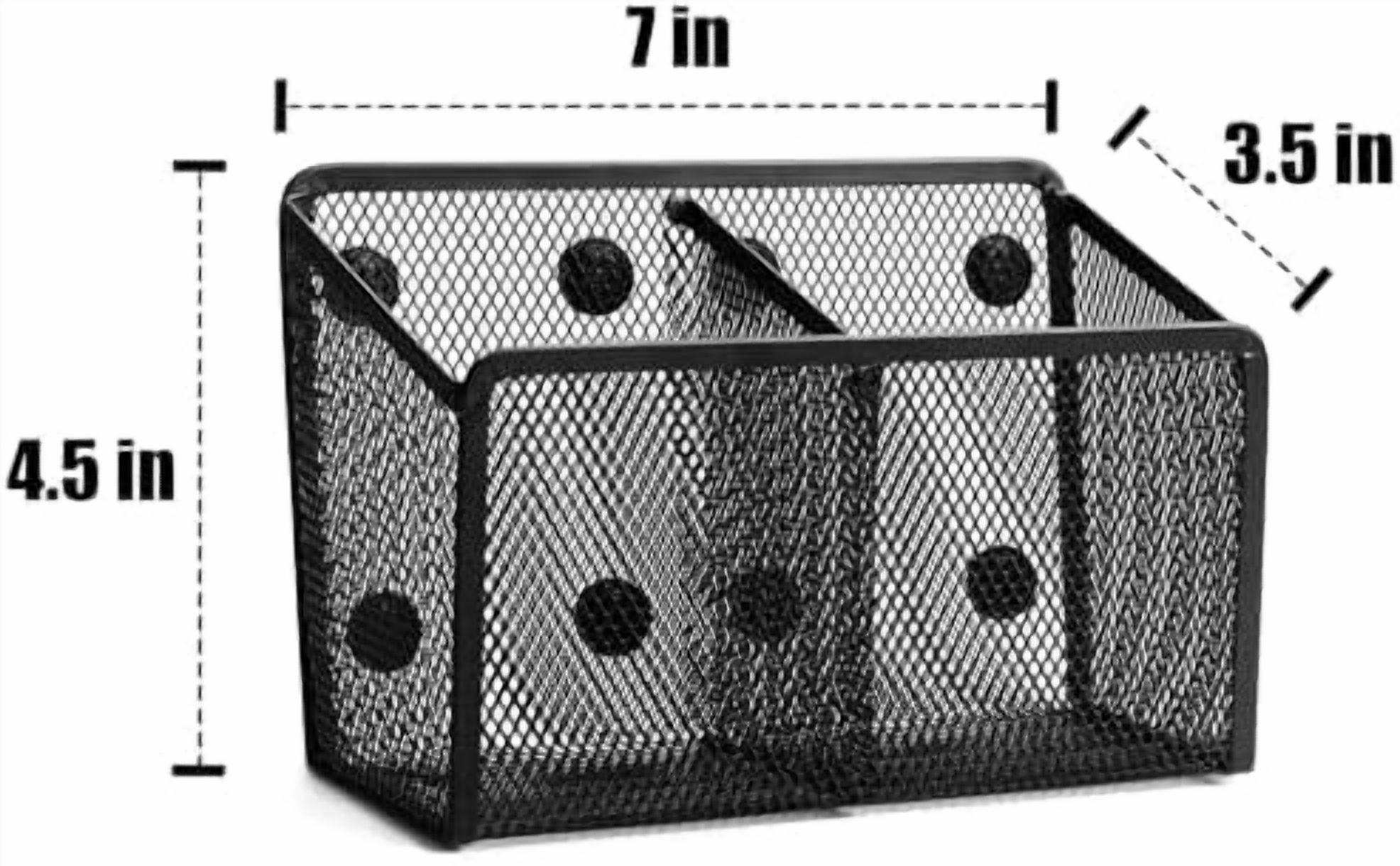 Tekola Magnetic Pencil Holder - Extra Strong Magnets Mesh Marker Holder Perfect for Whiteboard, Refrigerator and Locker Accessories (2 Baskets, 1 Pack Black)
