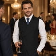 thumbnail image 3 of AZoiNM Men's Standard Fit Angled Placket Vest Lapel Collar Stretch Polyester Blend, 3 of 15