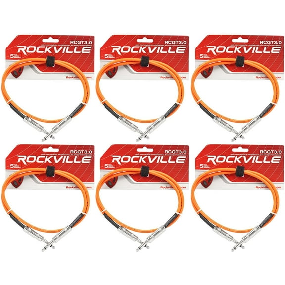 6 Rockville RCGT3.0O 3'  1/4" TS to 1/4'' TS Guitar/Instrument Cable