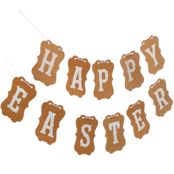 COSMOBETTY Rectangle Shape Easter Banner 3 Sets Brown Paper for Families Easter Party Decorative Use