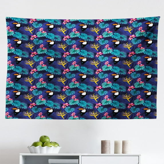 Dinos Tapestry, Boys Pattern with The Different Types of Dinosaurs in Cartoon Style, Fabric Wall Hanging Decor for Bedroom Living Room Dorm, 2 Sizes, Multicolor, by Ambesonne