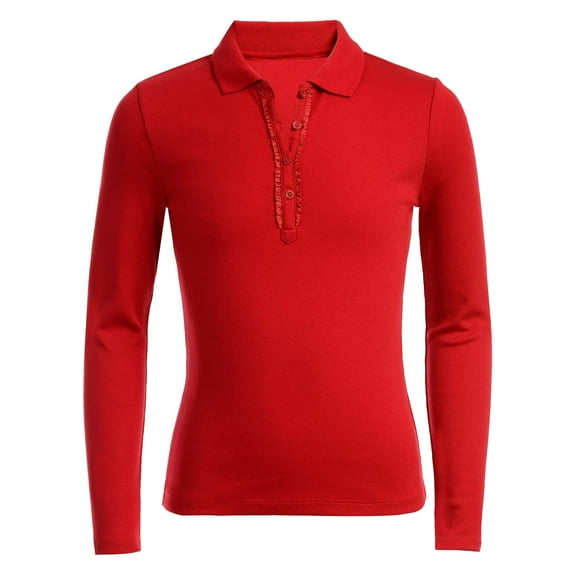 Polo Nautica para niñas, manga larga, color rojo, talla 20.5 Plus