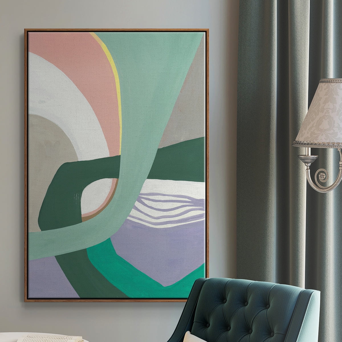 Merge Left Framed Premium Gallery Wrapped Canvas - Ready to Hang - 27 x 41 - Walnut Floating Frame
