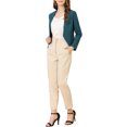 thumbnail image 3 of Women's Work Office Blazer Collarless Business Casual Suit Jacket Cropped Blazer L Peacock Blue, 3 of 9