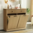 thumbnail image 6 of Haverchair Double Tilt Out Laundry Hamper Cabinet, Modern Fluted Trash Can Cabinets with Drawer, Wooden Hidden Garbage Cabinet for Kitchen and Bathroom, 6 of 7