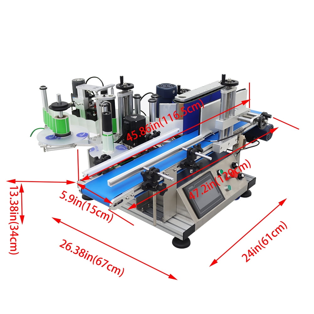 Conveyor Table Round Bottle High Speed Marking Labeling Machine Automatic Round Bottle Label Applicator Desktop Labeler Maker with Emergency Stop Switch and Touch Screen 110V 20-200PCS/min