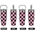 thumbnail image 2 of Large Capacity Car Cup 30 Oz Pink Chessboard Checkered Stainless Steel Flip Straw Travel Tumbler Coffee Mug Hand Drawn Insulated Water Bottle Tumbler with Lid And Straw LeakProof, 2 of 6