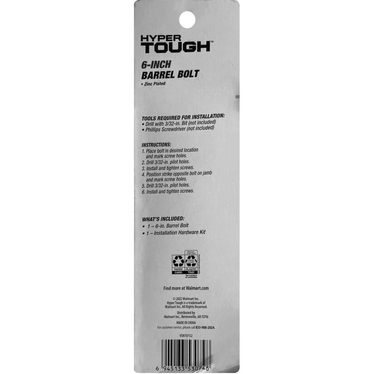 Hyper Tough Barrel Bolt, 6 in. Zinc Plated photo 6