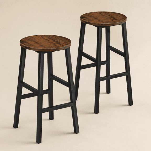 Bar Stools, Set of 2 Round Bar Chairs with Footrest, Kitchen Breakfast Bar Stools, Industrial Bar Stools, Easy Assembly, for Dining Room, Kitchen, Rustic Brown