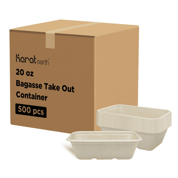 Karat Earth 20oz Natural Bagasse Take Out Container, Rectangular - 500 pcs