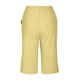 thumbnail image 4 of HKYNLAG Bermuda Shorts for Women Knee Length Plus Size Cotton Linen Shorts Elastic Waist Drawstring Shorts Summer Capris Pants with Pockets Yellow XL, 4 of 9