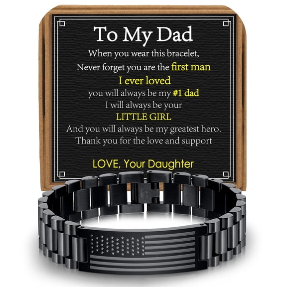 APSVO Birthday Fathers Day Jewelry Gifts for Dad Father Godfather Stepfather Male Adults Ideas Black American Flag Watch Link Bracelets for Men to My Dad from Daughter