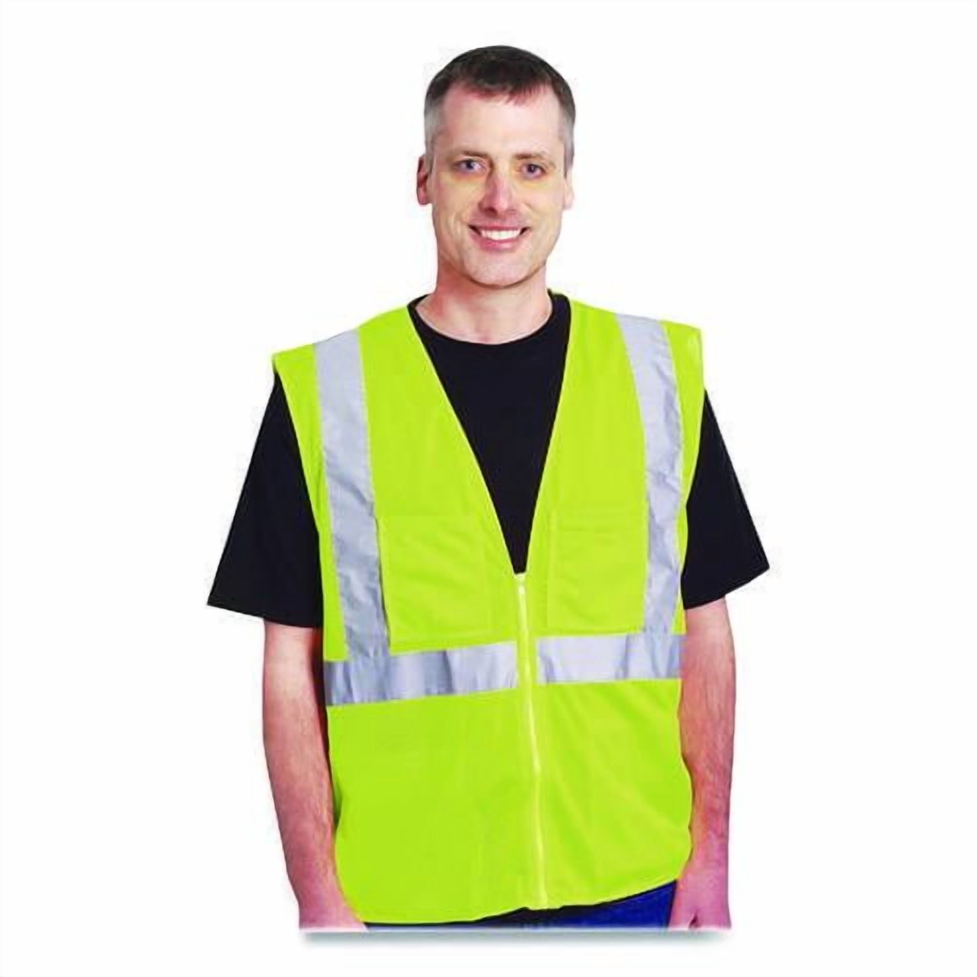 ANSI Class 2 Two-Pocket Zipper Mesh Safety Vest, 2X-Large, Hi-Viz Lime Yellow | Bundle of 2