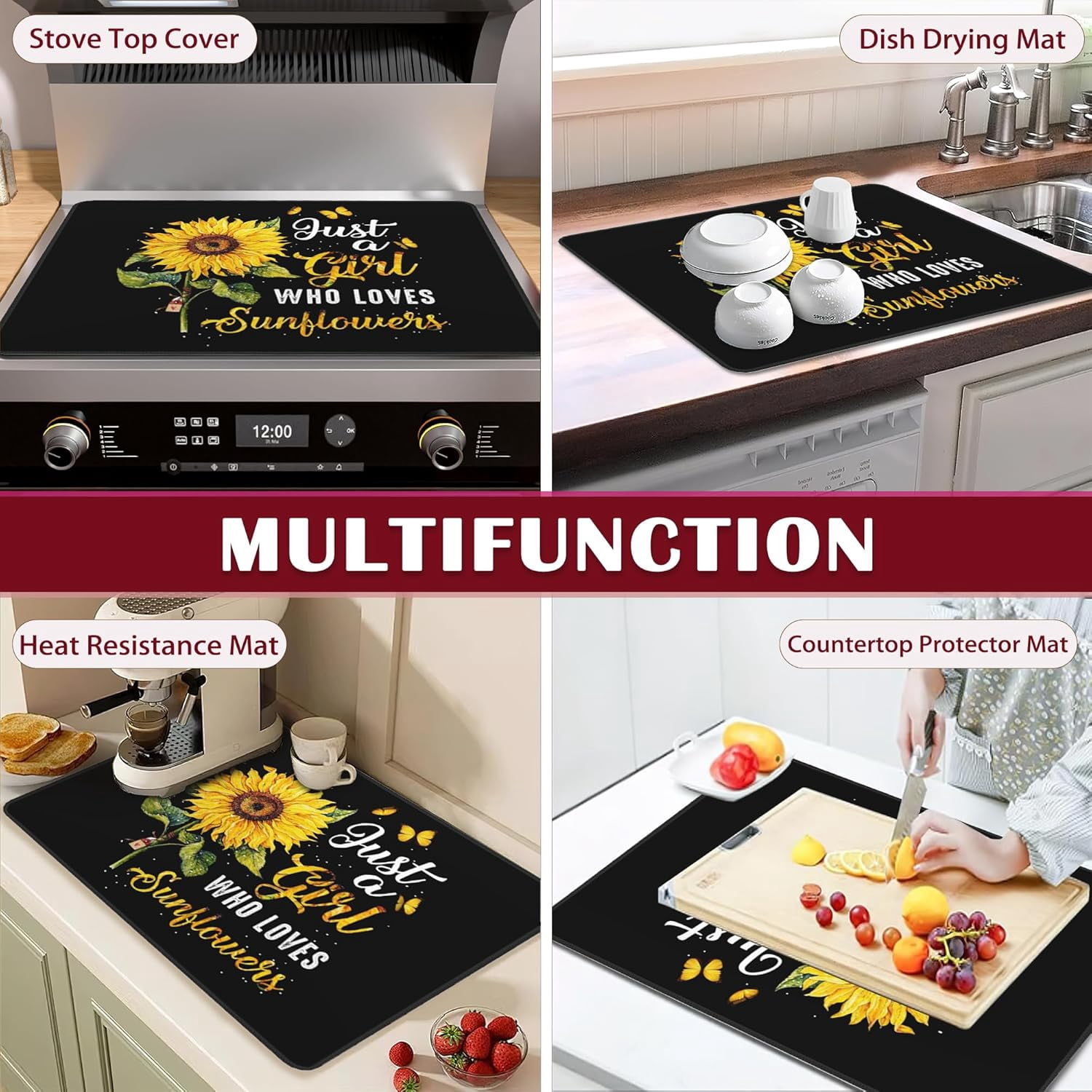 Butterfly and Sunflower Stove Top Cover,Glass Cooktop Heat Resistant Ceramic Stove Top Covers Mat Prevents Scratching Stoves/Counter/Washer Top Protector,28x20 in
