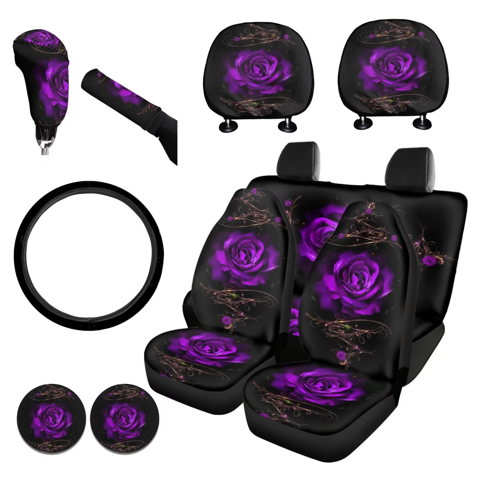 Boho Style Car Back Seat Covers - 2-Piece Set For Kids & Dogs, Flower Pattern, Universal Fit For SUV/Truck/Van