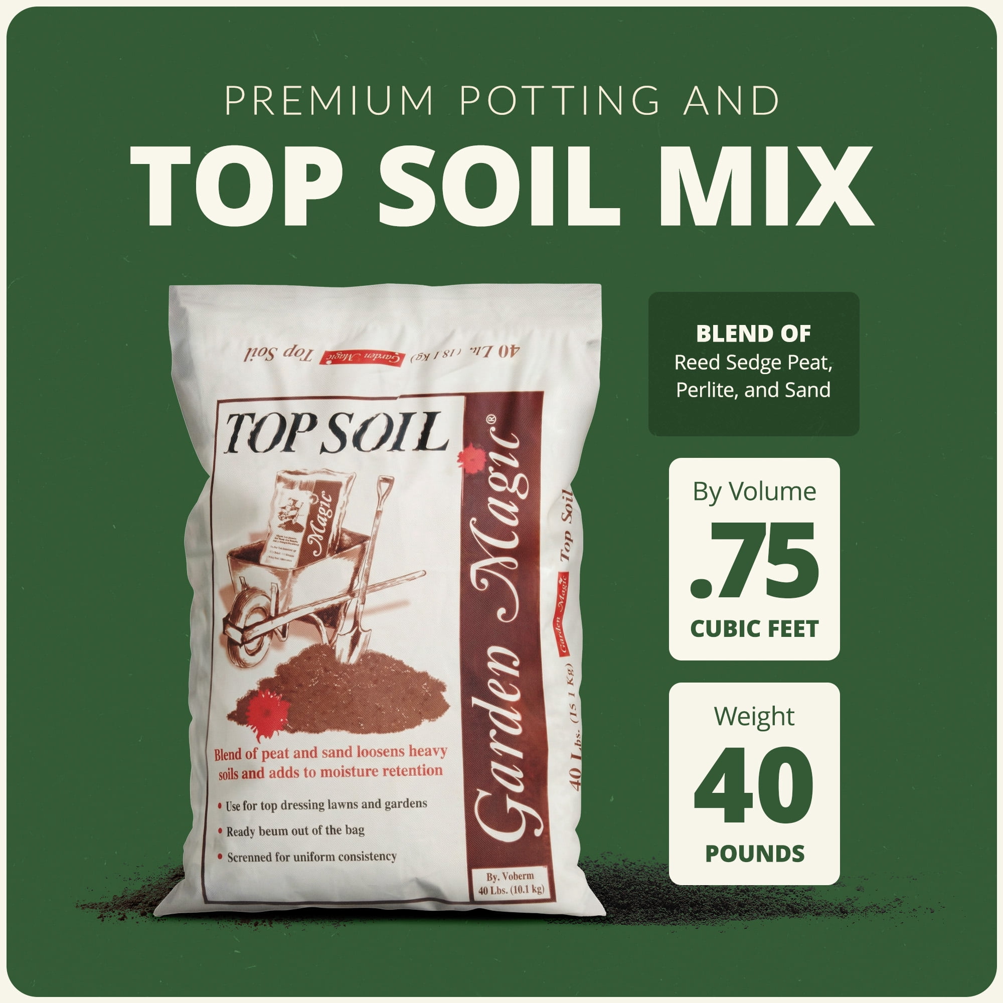 Michigan Peat Garden Magic Organic Planting Potting Top Soil Blend, 40 Pound Bag