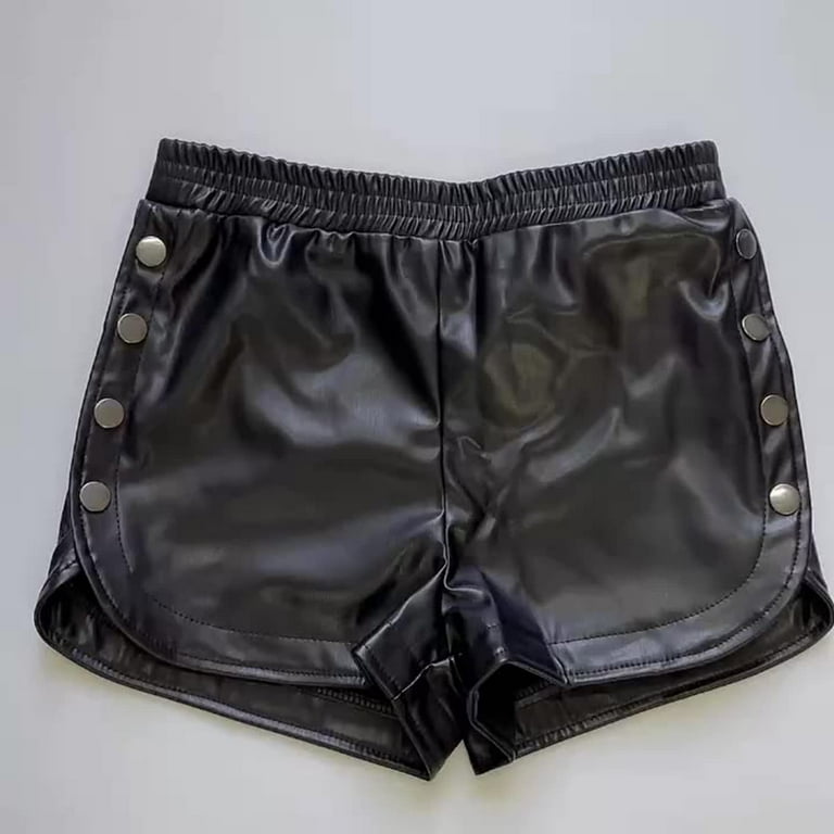 Dyegold Leather Shorts For Women Summer Casual High Waisted Black