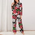 thumbnail image 2 of Lsque Skull and Roses Pattern Long Sleeve Pajama Set for Women - Soft 2-Piece Sleepwear and Loungewear Set with Pockets, Comfy Nightwear-XX-Large, 2 of 7