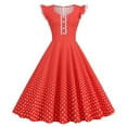 thumbnail image 2 of Brglopf 1950s Retro Rockabilly for Women Sleeveless Lace V-Neck Vintage Cocktail Party Dress Polka Dot A-Line Swing Tea Dresses Red XXL, 2 of 8