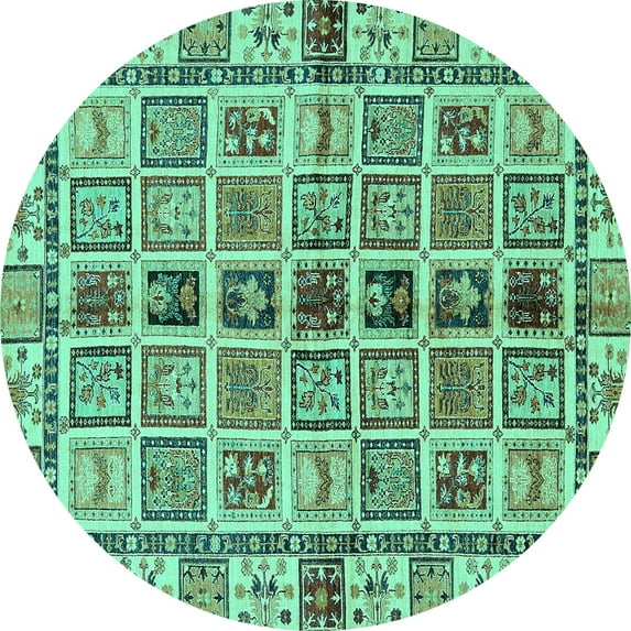 Ahgly Company Indoor Round Oriental Turquoise Blue Modern Area Rugs, 3' Round