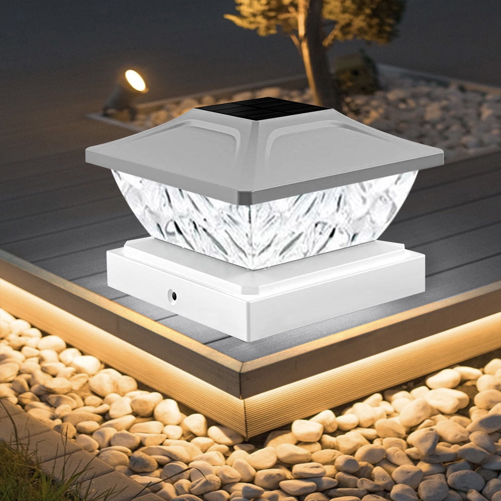 Weloille Outdoor Solar Post Light Modern LED Fence Deck Cap Light Solar Pillar Column Lamp for Flat Surface Patio Garden Decoration