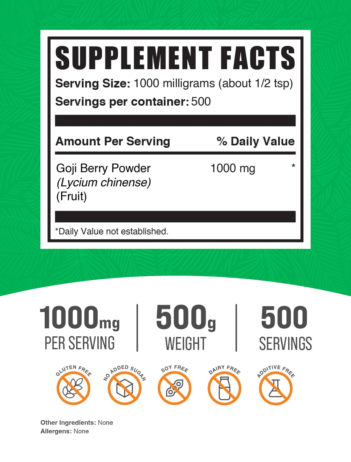 BulkSupplements Goji Berry Powder - 1g per Serving - 500 Grams (1.1 lbs) - 500 Servings