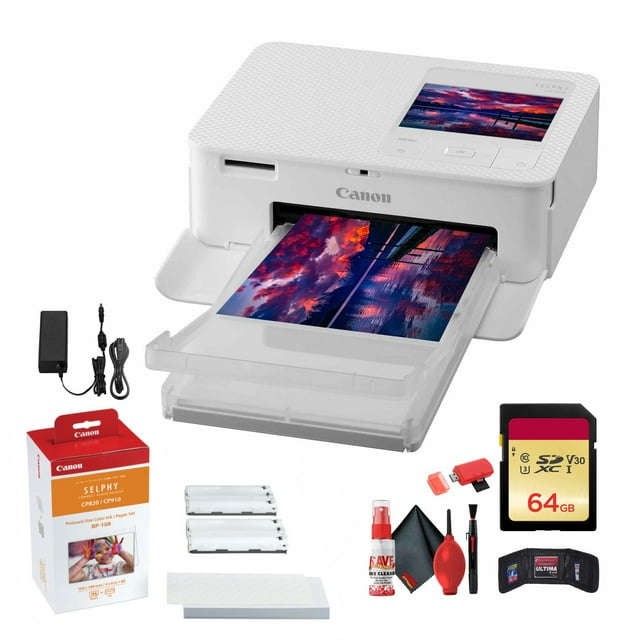 Canon SELPHY CP1500 Photo Printer (White) + Canon RP-108 Color Ink and Paper Set + More Bundle(International Model)