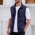 thumbnail image 6 of YUGYXL Travel Vest for Men with Zipper Pockets Mens Fishing Vests Loose Casual Full Zip Up Sleeveless Jacket Outdoor Workwear Blue L, 6 of 6