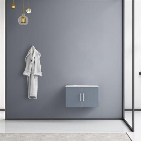 Lexora 30 in. Geneva Single Bathroom Vanity White Carrara Marble Top White Square Sink & No Mirror Dark Grey