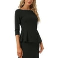 thumbnail image 4 of MODA NOVA Peplum Top for Juniors Round Neck Pearl Decor 3/4 Sleeves Elegant Blouse L Black, 4 of 4