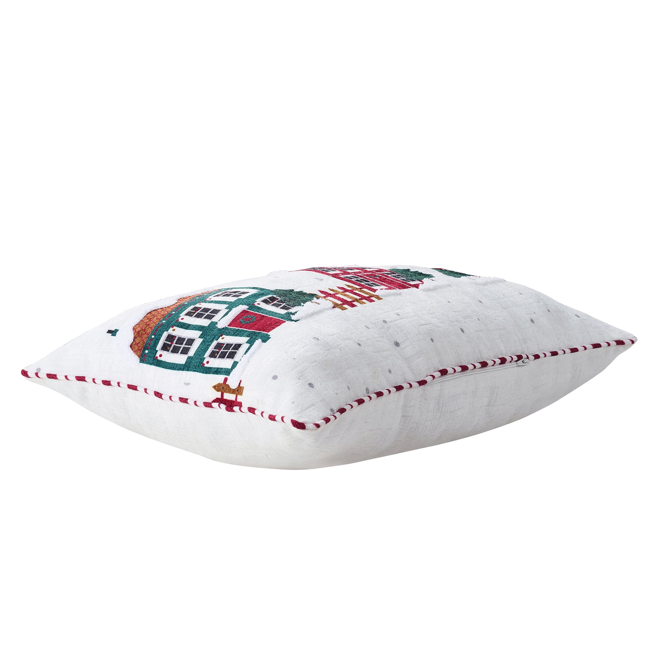 Holiday Time 14 in x 22 in Ivory Winter Village Embroidered Decorative Pillow