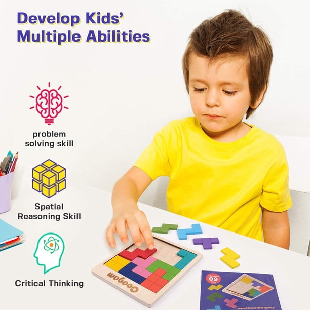 Tangrams For Kids Ages 3-5 2 Pack Wooden Russian Blocks Puzzle Hexagon Puzzles For Kids & Adults, Wooden Block Puzzle Intelligence Brain Teasers Toy Logic Game STEM Educational Gift For Children Tangrams