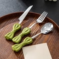 thumbnail image 4 of LANFENG Bowknot Ceramics Handle Kitchen Stainless Steel Silverware Tableware Flatware Cutlery Set Steak Knife Fork Spoon Teaspoon, 4 of 11