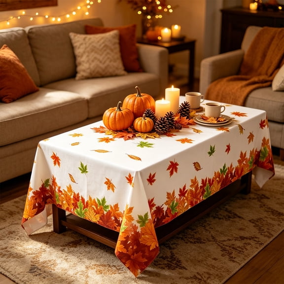 Fall Jacquard Rectangle Tablecloth - Thanksgiving Maple Leaves Table Cloth, Autumn Harvest Waterproof Table Cover Decor for Holiday, Dining, Party - 60 x 108 Inch